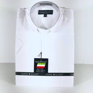 Daniel Ellissa Men's White Clergy Shirt Banded Collar White Tab Sizes 14.5 -22.5